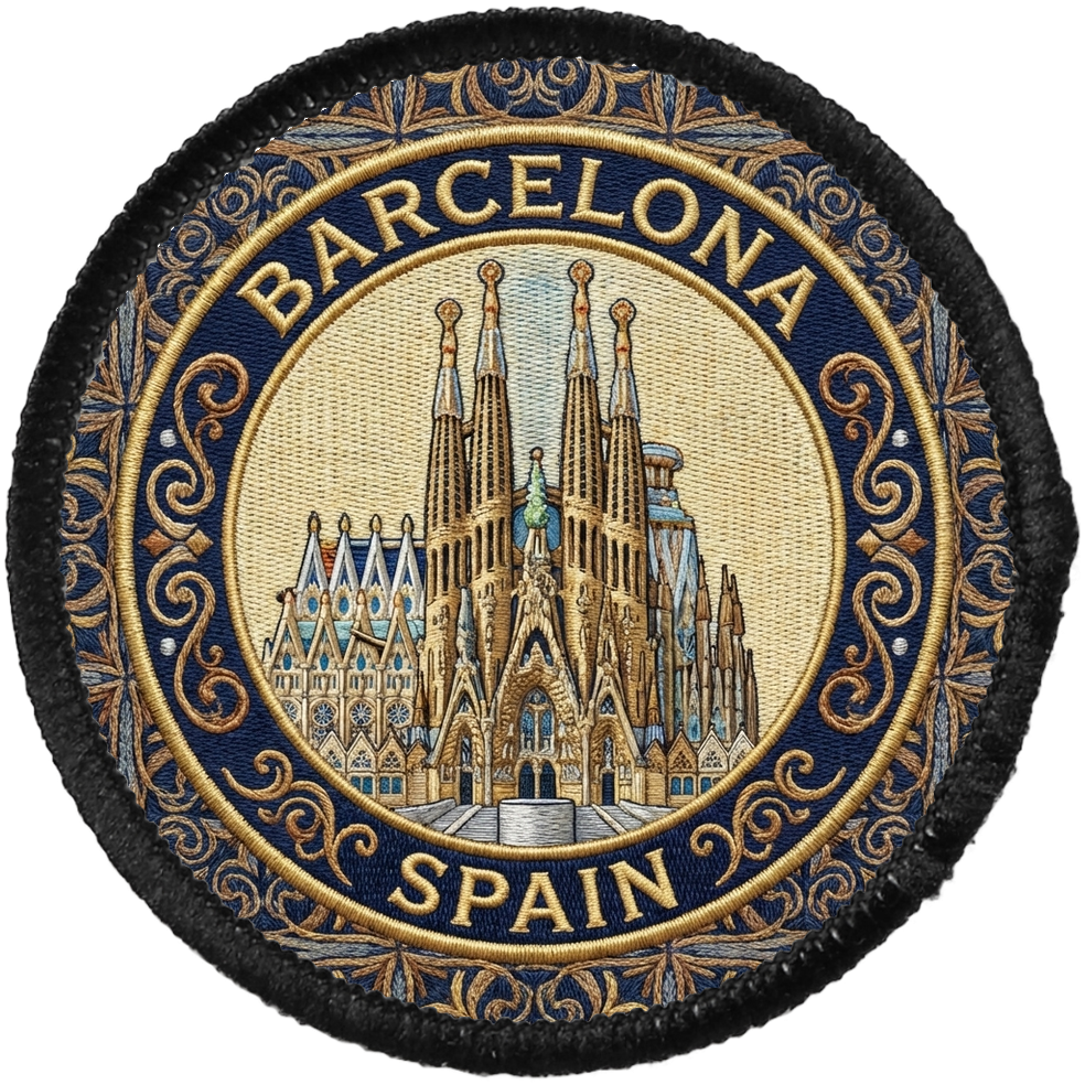 Barcelona dye-sublimation printed travel patch - quality circular patch with Top Global Cities design